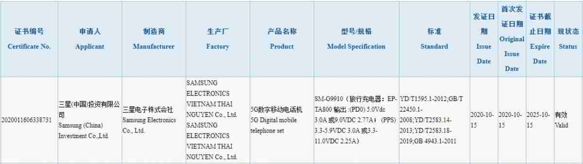 三星Galaxy S21以3C认证，带25W充电