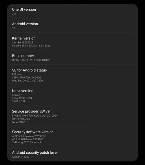 Samsung Galaxy Tab S5E接收一个UI 2.5更新