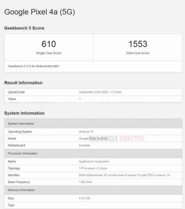 Google Pixel 4A 5G访问GeekBench