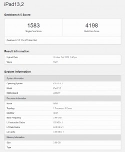 新iPad在GeekBench上显示，A14芯片有一些功能强大的核心