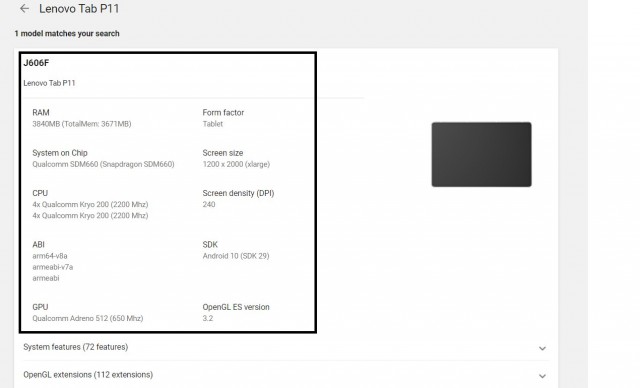 Lenovo标签P11在Google Play控制台列表中发现