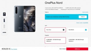 更便宜的OnePlus Nord版本（8/128 GB）在大多数地区都缺货