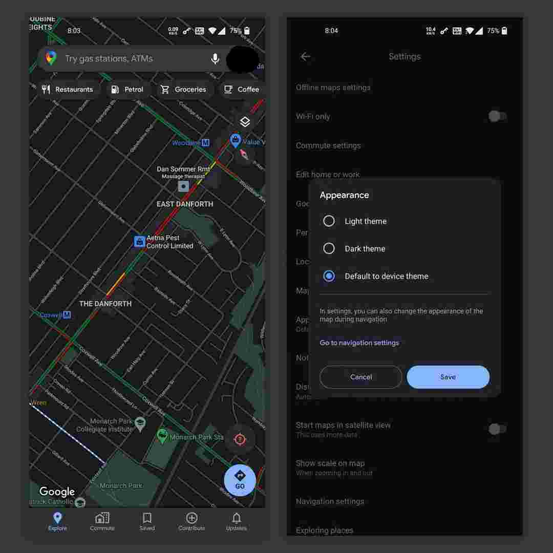 Google地图的黑暗模式开始为某些Android用户推出