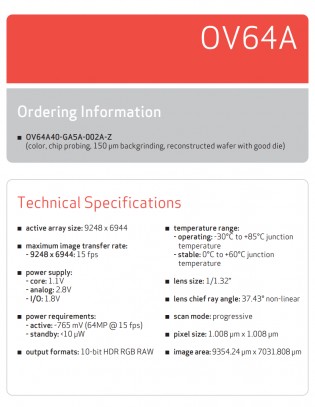 Omnivision推出了具有1.0μm像素的64MP传感器