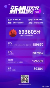 Kirin 9000 Antutu结果显示有前途的GPU结果，3.13 GHz CPU