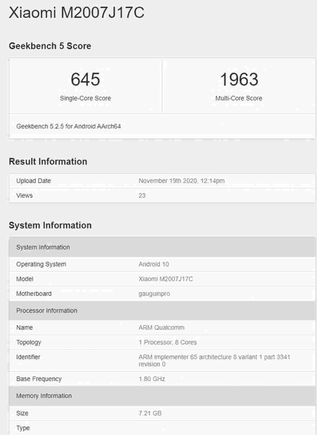 Top-Tier Redmi Note 9 Variant通过GeekBench
