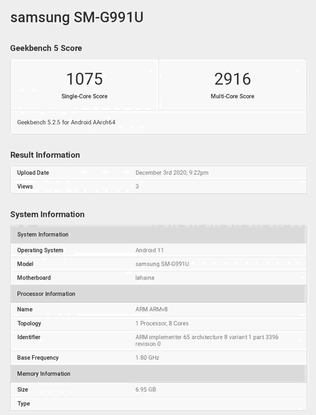 三星Galaxy S21用8GB RAM和Snapdragon 888测试了Geekbench