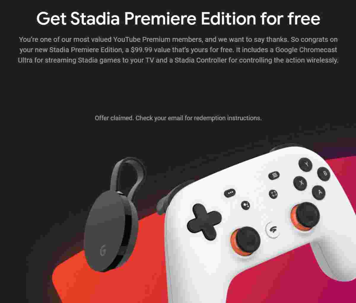 谷歌为美国和英国提供免费的Stadia Premiere Edition Bundle到YouTube高级用户