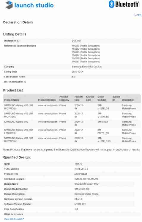 Samsung Galaxy M12更接近推出的步骤，因为它得到蓝牙认证