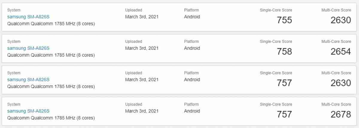 三星Galaxy A82 5G在GeekBench上用Snapdragon 855+弹出