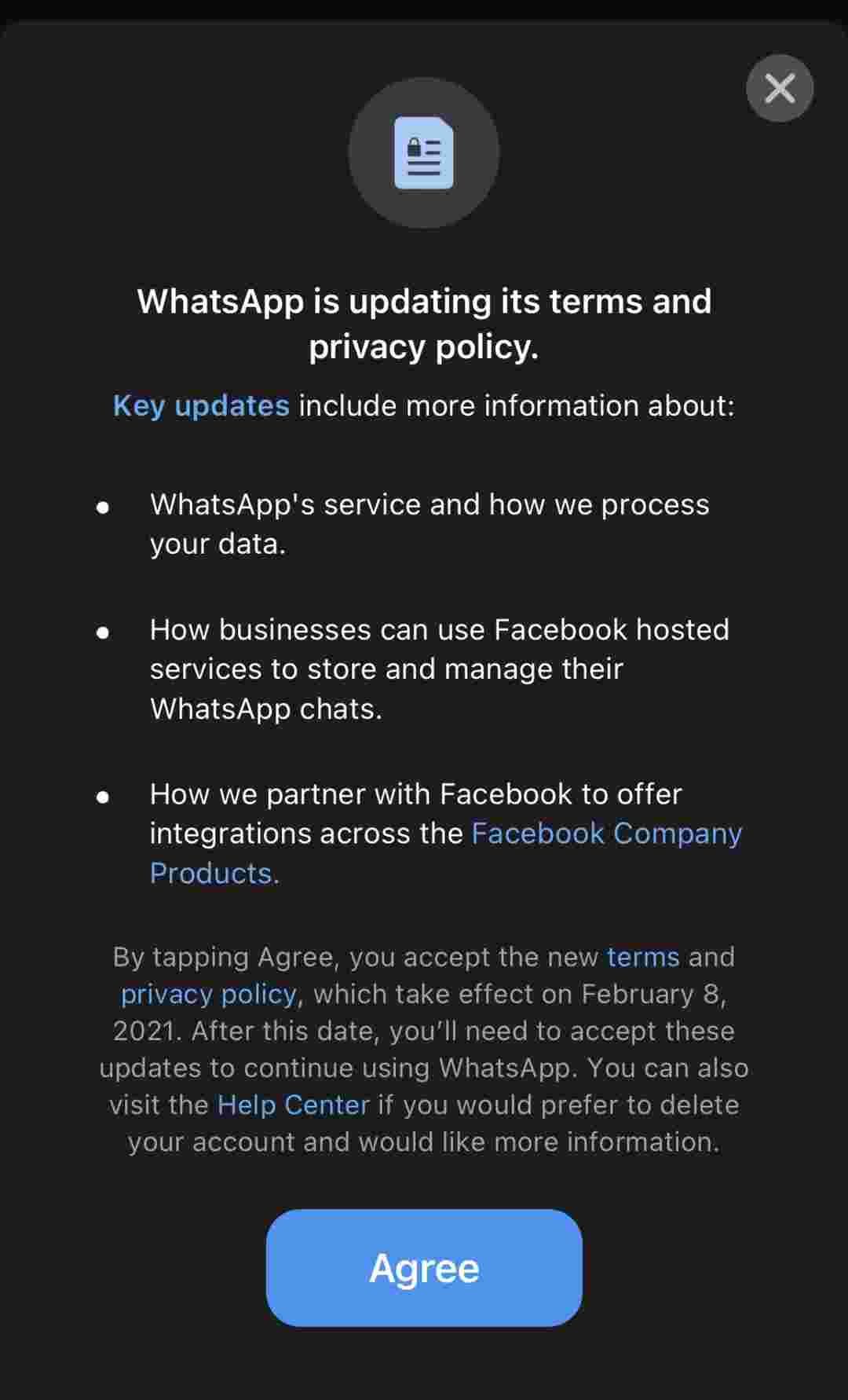 WhatsApp向前移动日期以接受其新条款到5月15日