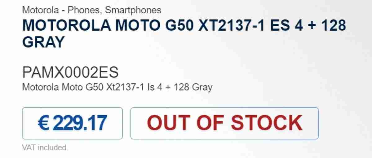 摩托罗拉Moto G50（伊维萨岛）西班牙零售商披露的价格