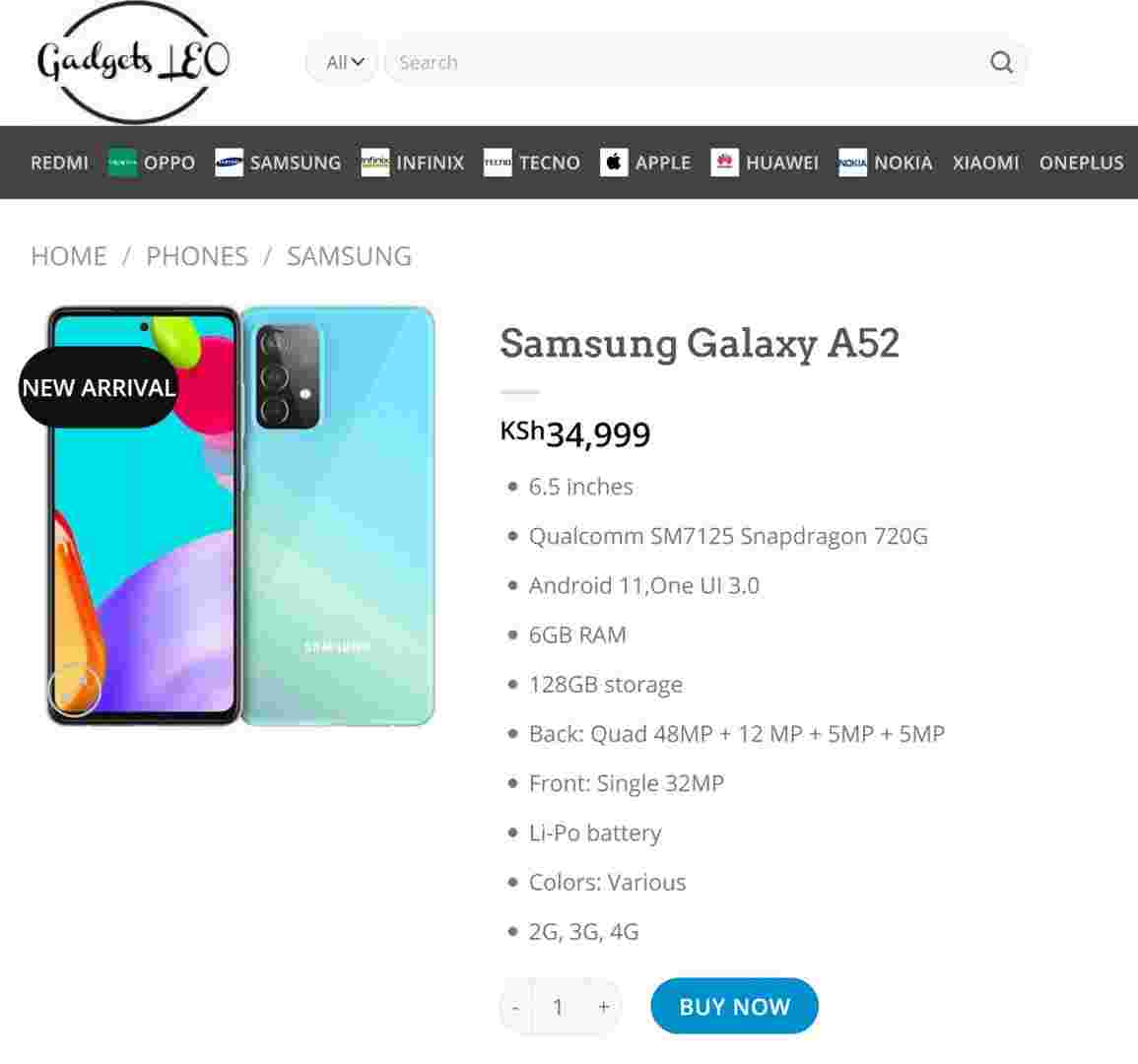 Unannounced Samsung Galaxy A52再次出现在线商店，价格准备发货