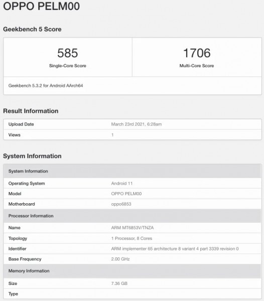 oppo Reno5 Lite Kite Keity规范透露了GeekBench