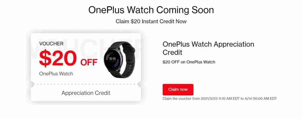 您可以从新的OnePlus手表中获得20美元